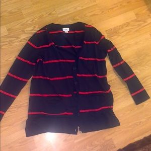 Cute blue and red sweater, button up